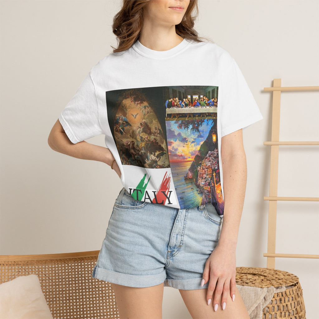 Italy Collage T-Shirt — Italian Travel Vintage Art & Coastal Scenes