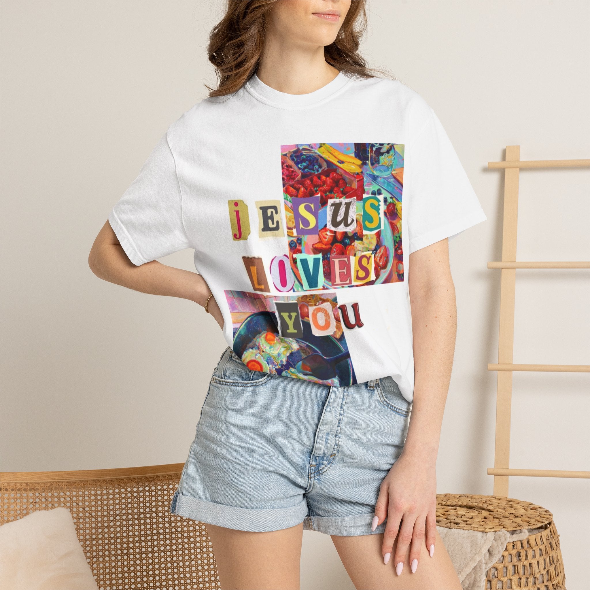 Jesus Loves You T-Shirt — Colorful Collage Faith Tee