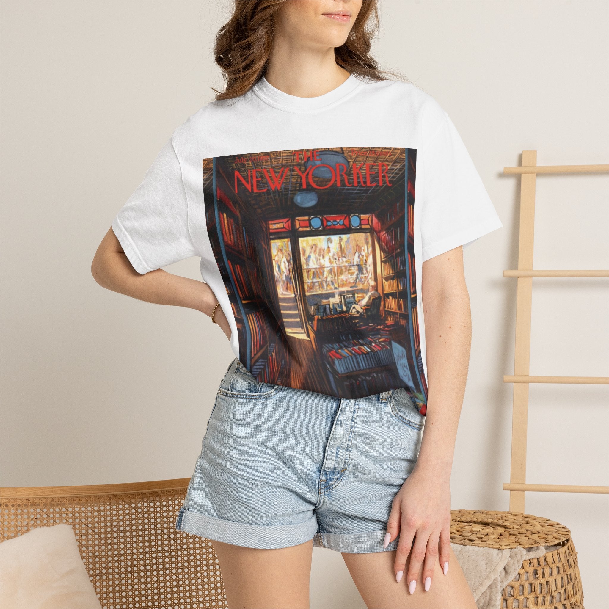 Bookshop Vibes T-Shirt — 'New Yorker' Illustrated Bookstore Graphic Tee