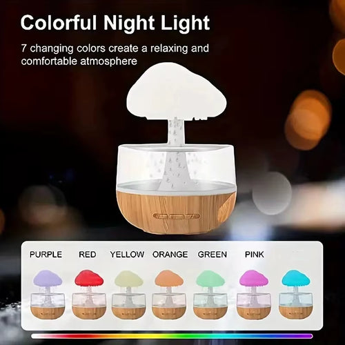 Rain Cloud Humidifier Rain Colorful Mushroom Cloud Raindrop Atmosphere Lamp Night Light Essential Oil Small Aromatherapy Machine